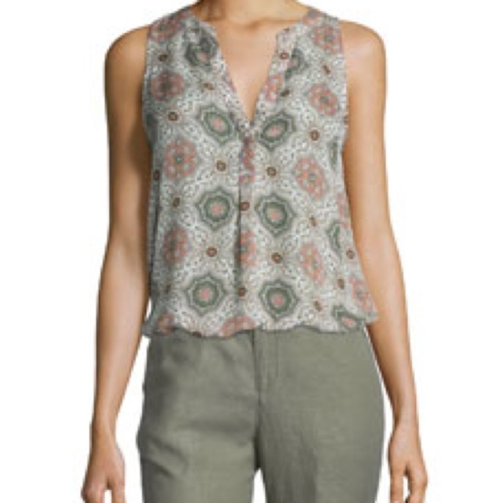 Joie Patterned Sleeveless Blouse - Green and Brown